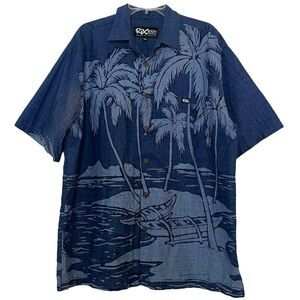 Rix Aloha Shirt Island Scene Made in Hawaii Short Sleeve Button Up Tiki Men’s XL